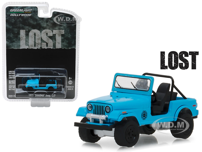 1977 Jeep Cj-7 "dharma" Blue "lost" (2004-2010) Tv Series "hollywood" Series 21 1/64 Diecast Model Car By Greenlight