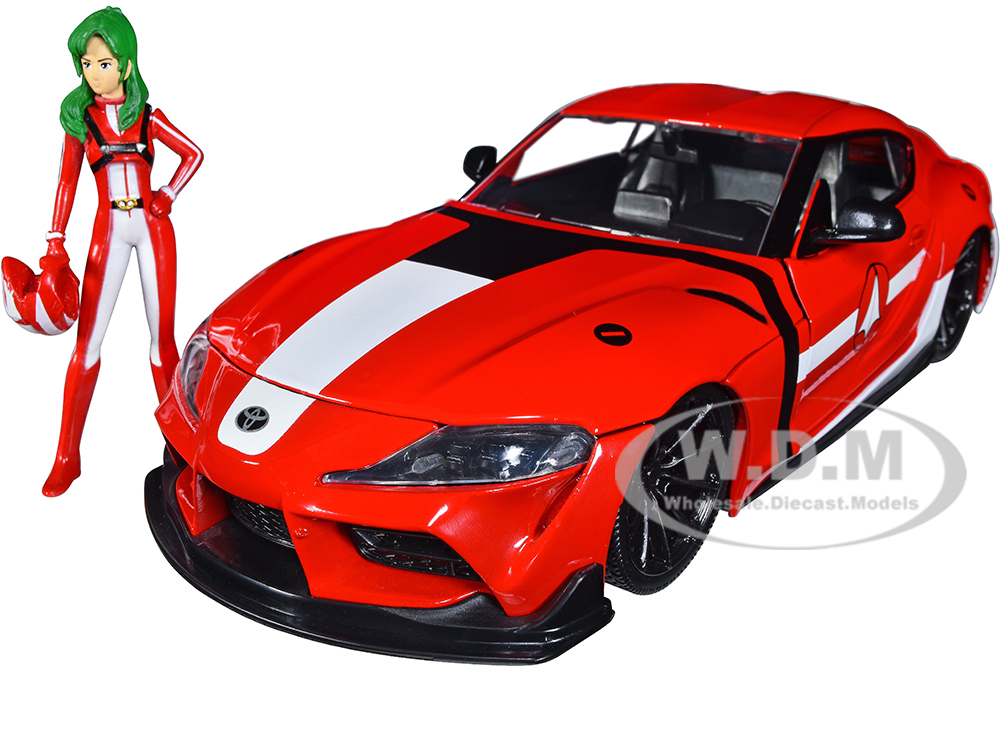 2020 Toyota Supra Red with Graphics and Miriya Sterling Diecast Figurine Robotech Hollywood Rides Series 1/24 Diecast Model Car by Jada