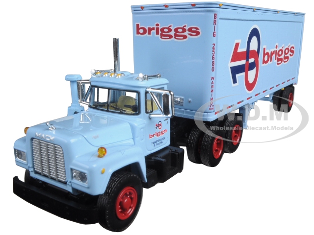Image of Mack R Model With 28 Pop Trailer Briggs Transportation 1/64 Diecast Model by First Gear