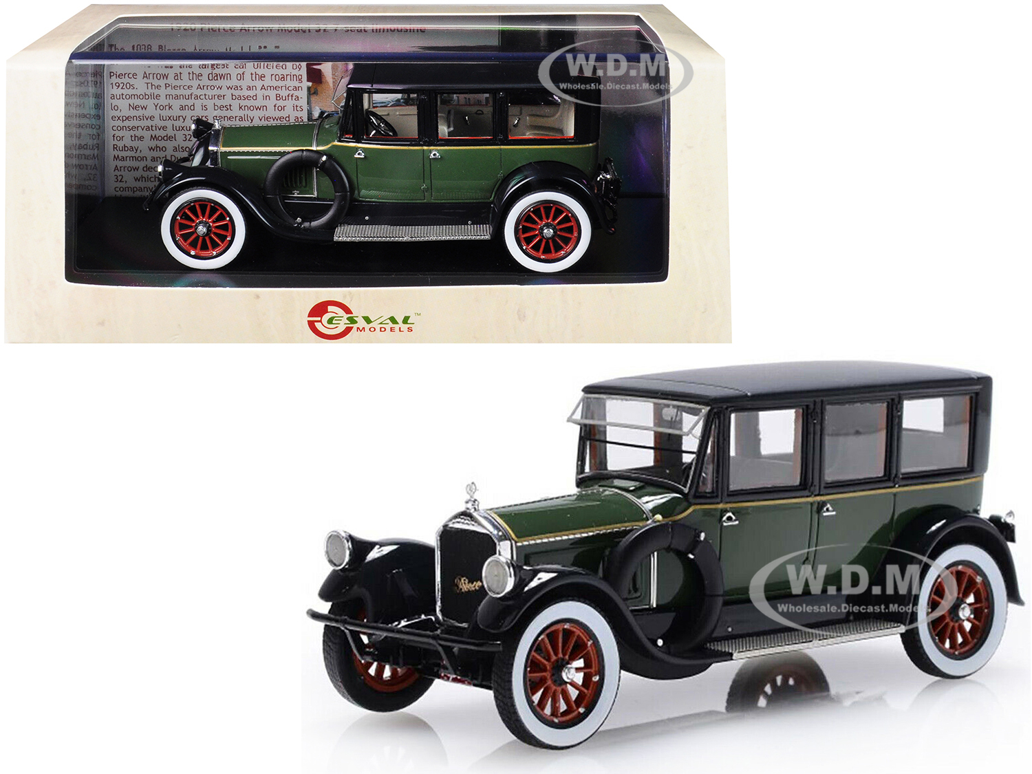 1920 Pierce Arrow Model 32 7-seat Limousine Green And Black Limited Edition To 250 Pieces Worldwide 1/43 Model Car By Esval Models
