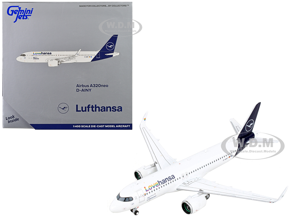 Airbus A320neo Commercial Aircraft Lufthansa - Lovehansa White with Dark Blue Tail 1/400 Diecast Model Airplane by GeminiJets