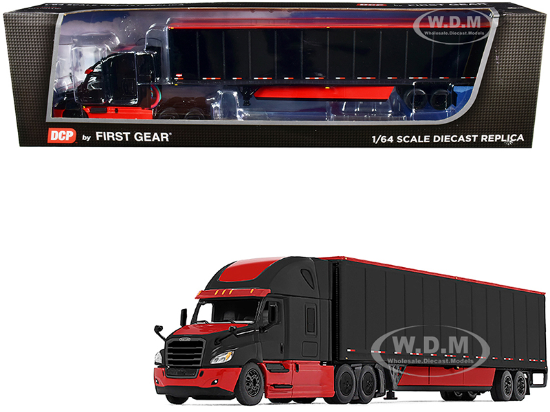 Image of 2018 Freightliner Cascadia High-Roof Sleeper Cab with 52 Wabash DuraPlate Trailer with Skirts Black and Red 1/64 Diecast Model by DCP/First Gear
