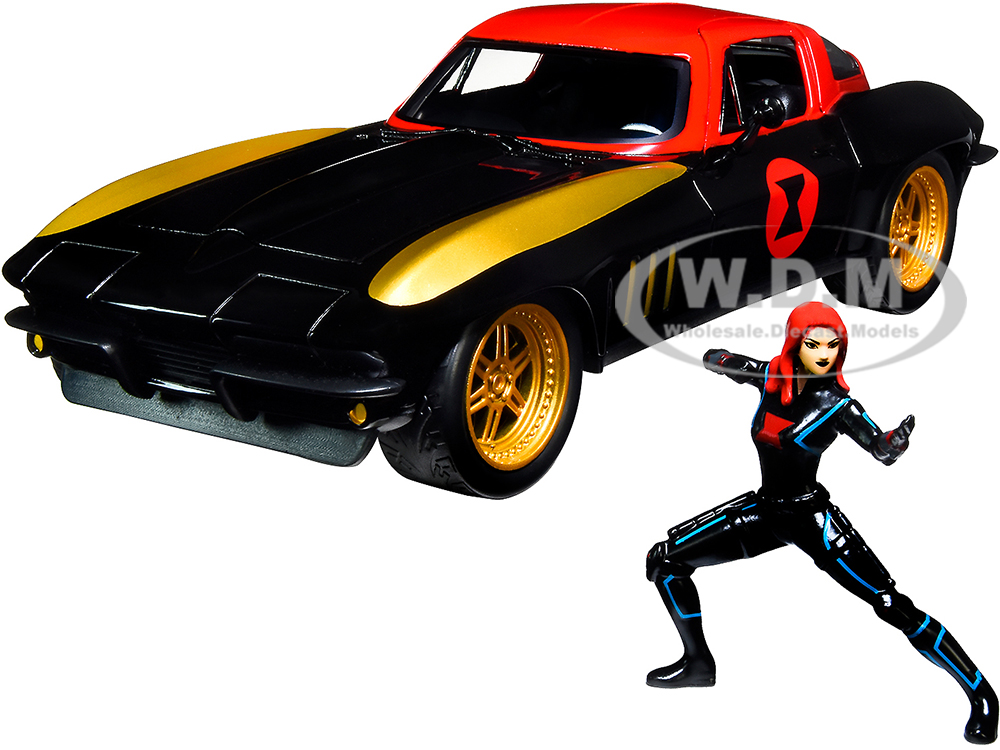 1966 Chevrolet Corvette with Black Widow Diecast Figurine "Avengers" "Marvel" Series 1/24 Diecast Model Car by Jada
