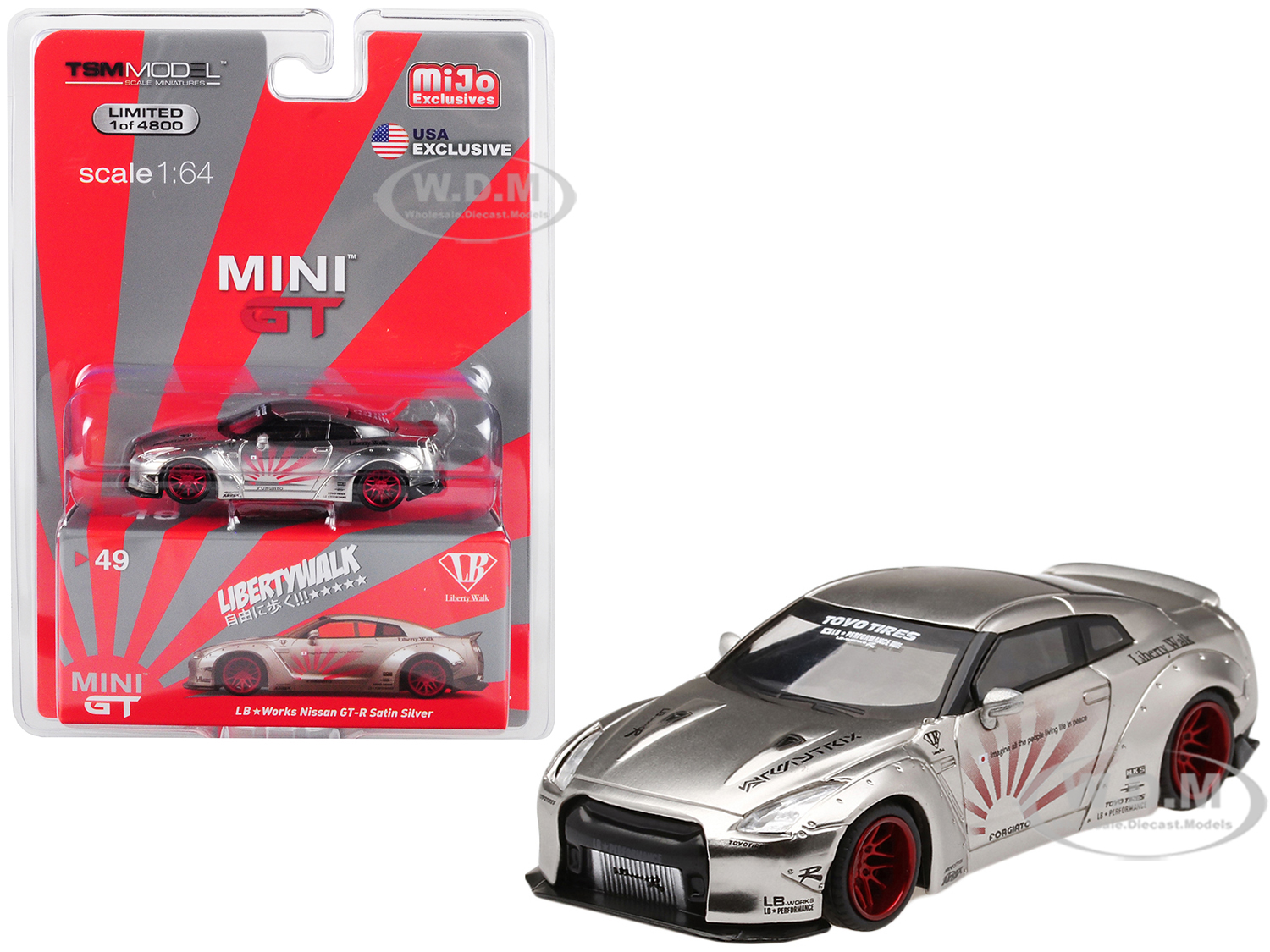 Image of Nissan GT-R (R35) Type 1 LB Works "LibertyWalk" Satin Silver with Rear Wing Limited Edition to 4800 pieces Worldwide 1/64 Diecast Model Car by True S