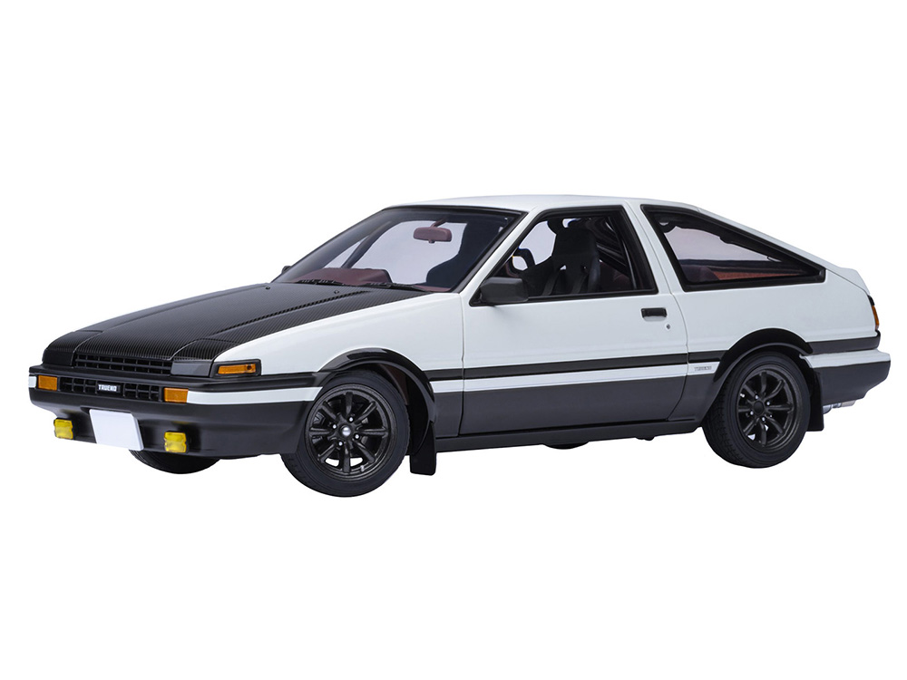 Toyota Sprinter Trueno (AE86) RHD (Right Hand Drive) Project D Final Version White with Carbon Hood Initial D (1995-2013) TV Series 1/18 Model Car by Autoart