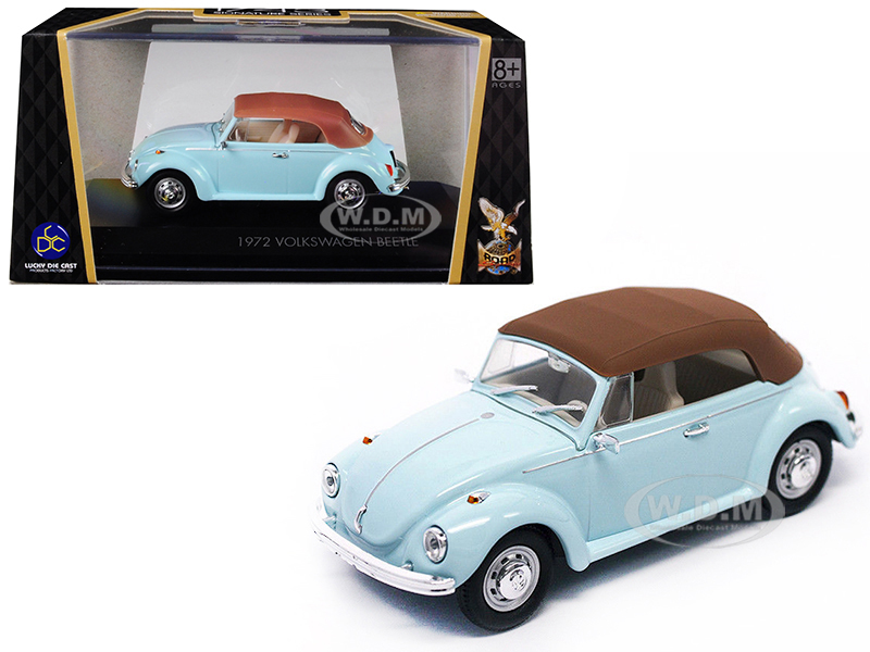 1972 Volkswagen Beetle Closed Top Light Blue 1/43 Diecast Model Car By Road Signature