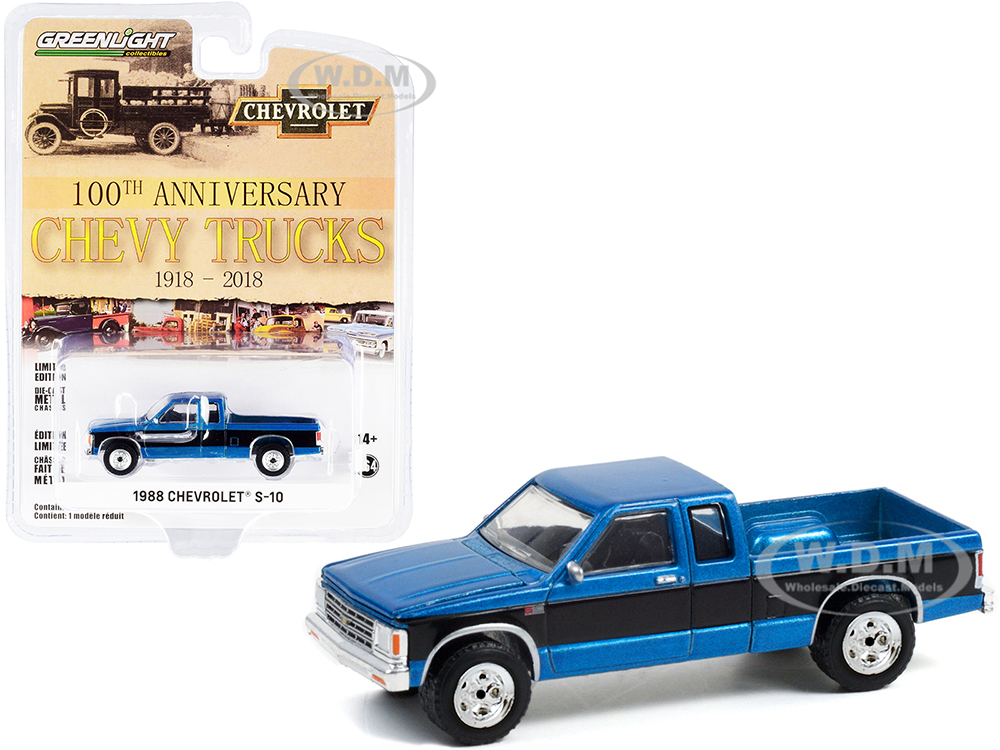 1988 Chevrolet S-10 4x4 Extended Cab Pickup Truck Blue Metallic and Black "100th Anniversary of Chevy Trucks" (1918-2018) "Anniversary Collection" Se