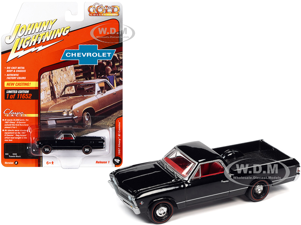 1967 Chevrolet El Camino Tuxedo Black with Red Interior "Classic Gold Collection" Series Limited Edition to 11652 pieces Worldwide 1/64 Diecast Model