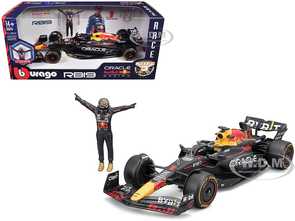 Red Bull Racing RB19 #1 Max Verstappen Oracle Winner Formula One F1 Championship Drivers Champion (2023) with Driver Figure 1/24 Diecast Model Car by Bburago