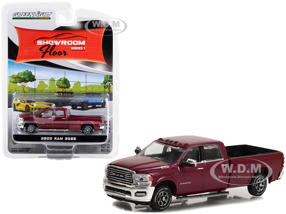 2022 Ram 3500 Limited Longhorn Pickup Truck Delmonico Red Metallic Showroom Floor Series 1 1/64 Diecast Model Car by Greenlight