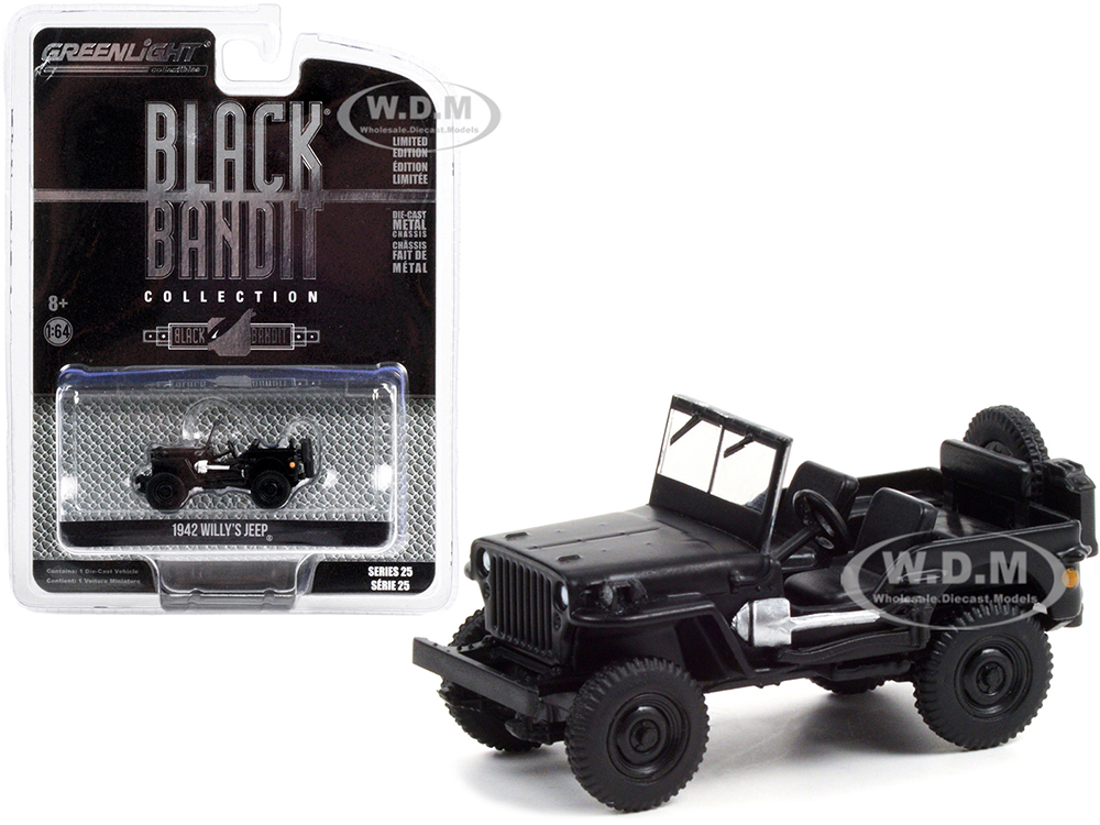 1942 Willys Jeep Black Bandit Series 25 1/64 Diecast Model Car by Greenlight