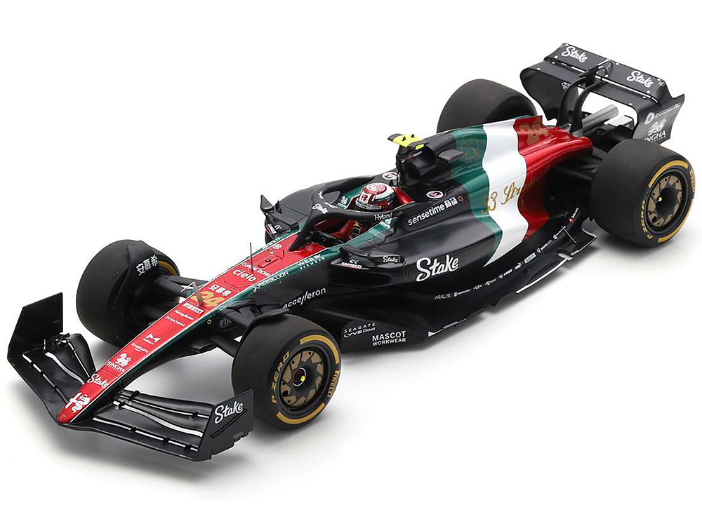 Alfa Romeo C43 #24 Zhou Guanyu F1 Team Stake Formula One F1 Italian GP (2023) and Acrylic Display Case 1/18 Model Car by Spark
