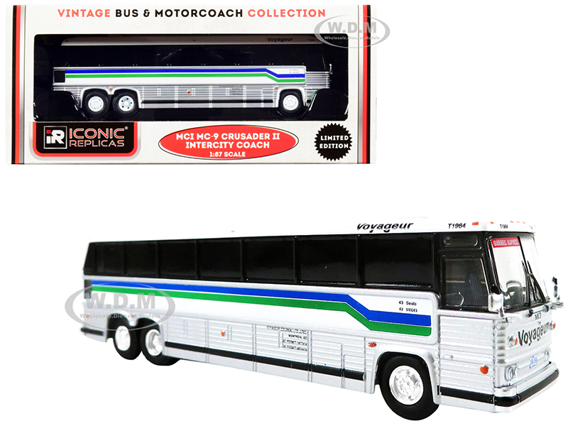 1980 MCI MC-9 Crusader II Intercity Coach Bus "Voyageur Colonial Bus Lines" Quebec Express (Canada) White and Silver with Stripes "Vintage Bus &amp;