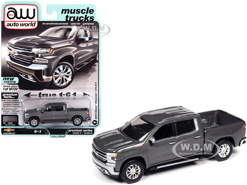 Image of 2019 Chevrolet Silverado LTZ Z71 Pickup Truck Satin Steel Gray Metallic "Muscle Trucks" Limited Edition to 10720 pieces Worldwide 1/64 Diecast Model