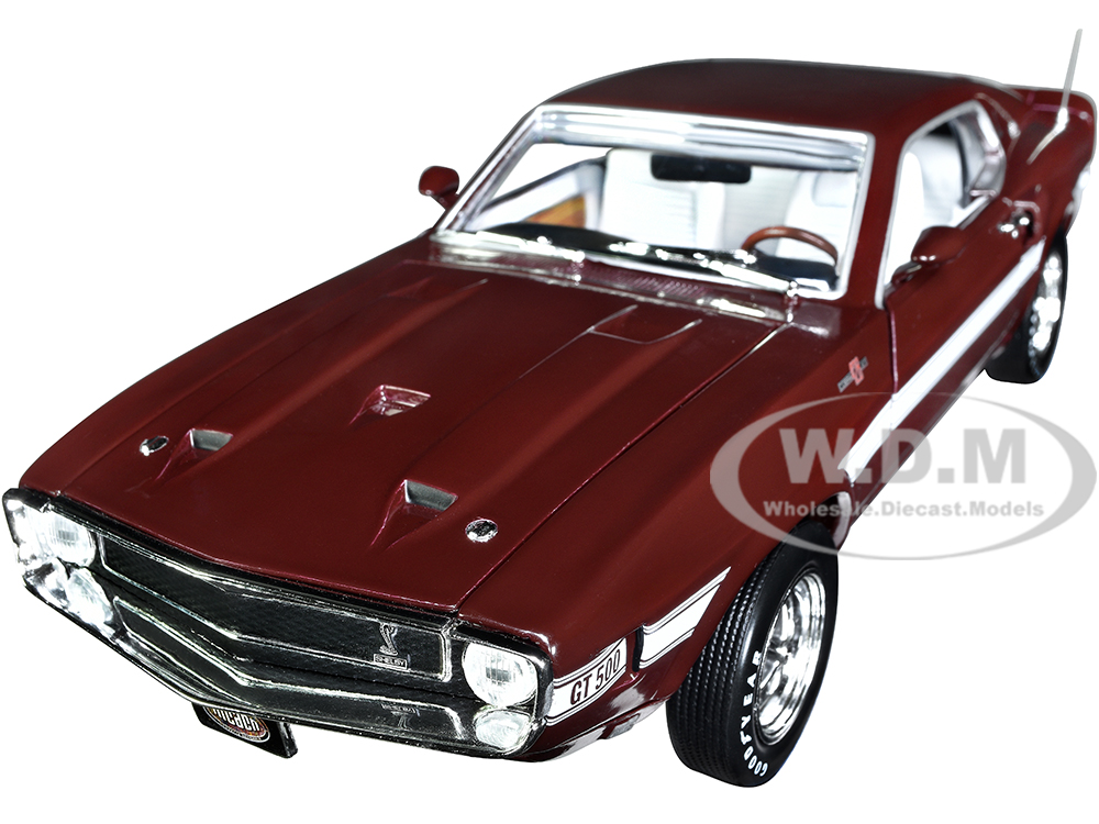 1969 Shelby Mustang GT-500 Royal Maroon with White Stripes and Interior Muscle Car & Corvette Nationals (MCACN) 1/18 Diecast Model Car by Auto World