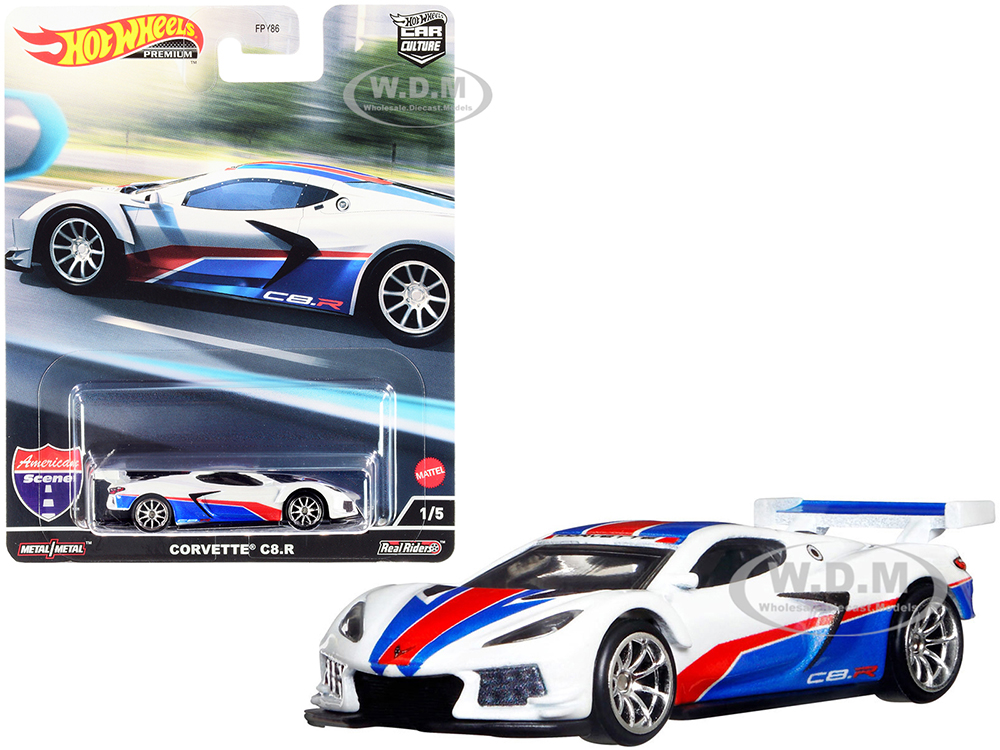 Chevrolet Corvette C8.R Pearl White with Red and Blue Stripes American Scene Car Culture Series Diecast Model Car by Hot Wheels