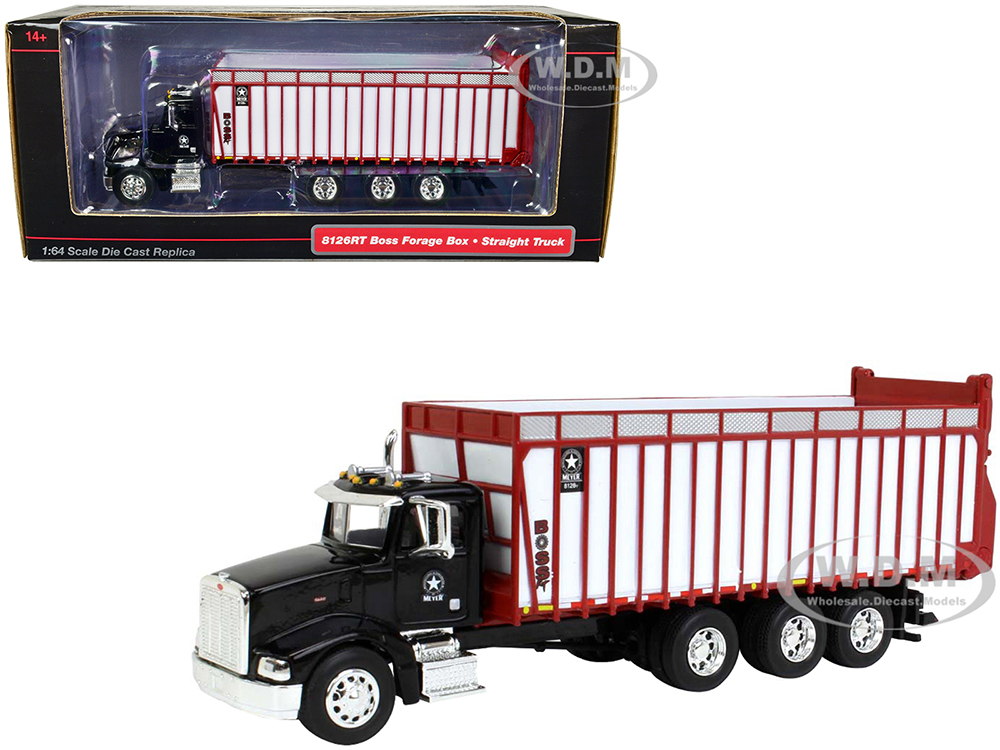 Peterbilt Truck Black with Meyer Manufacturing 8126RT Boss Forage Box 1/64 Diecast Model by SpecCast