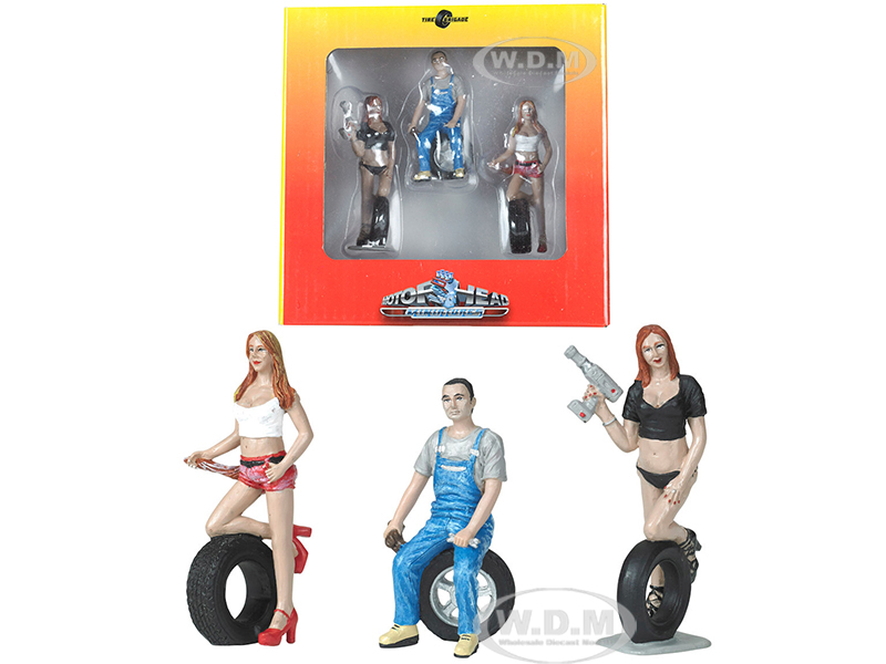 Andie Derek And Michele Tire Brigade 3 Piece Figurine Set 1/24 By Motorhead Miniatures