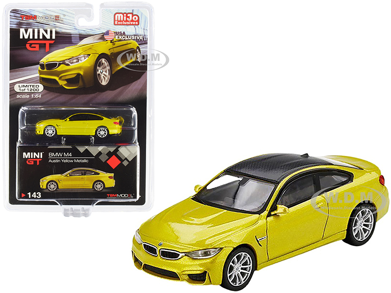 BMW M4 (F82) Austin Yellow Metallic with Carbon Top Limited Edition to 1200 pieces Worldwide 1/64 Diecast Model Car by True Scale Miniatures