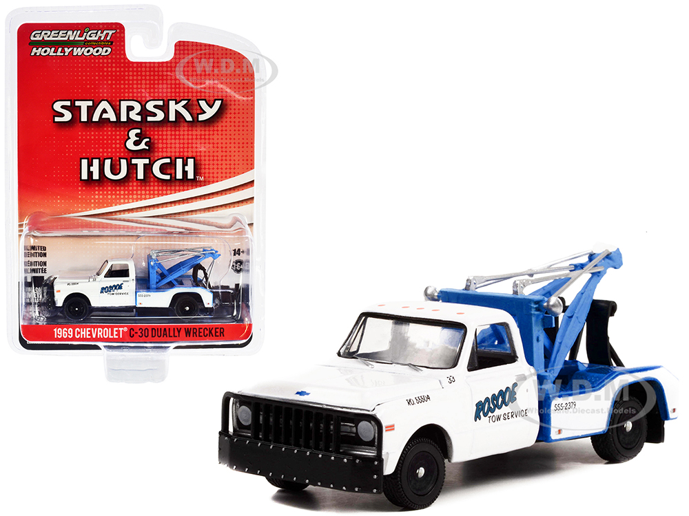 1969 Chevrolet C-30 Dually Wrecker Tow Truck White Roscoe Tow Starsky and Hutch (1975-1979) TV Series Hollywood Special Edition Series 2 1/64 Diecast Model Car by Greenlight