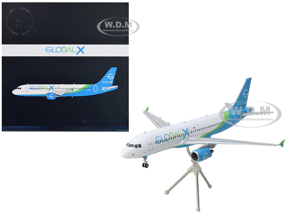 Airbus A320 Commercial Aircraft GlobalX Airlines White with Blue and Green Tail Gemini 200 Series 1/200 Diecast Model Airplane by GeminiJets