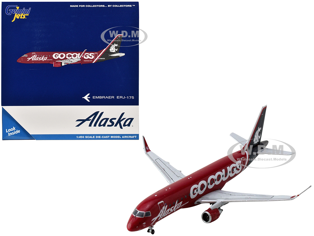 Embraer ERJ-175 Commercial Aircraft Alaska Airlines/Horizon - Washington State Cougars (N661QX) Red with Gray Tail 1/400 Diecast Model Airplane by GeminiJets