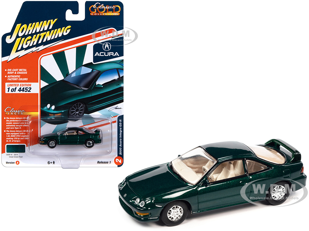 2000 Acura Integra GS-R Clover Green Pearl Metallic Classic Gold Collection 2023 Release 1 Limited Edition to 4452 pieces Worldwide 1/64 Diecast Model Car by Johnny Lightning