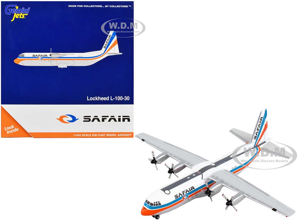 Lockheed L-100-30 Commercial Aircraft Safair White with Blue and Orange Stripes 1/400 Diecast Model Airplane by GeminiJets