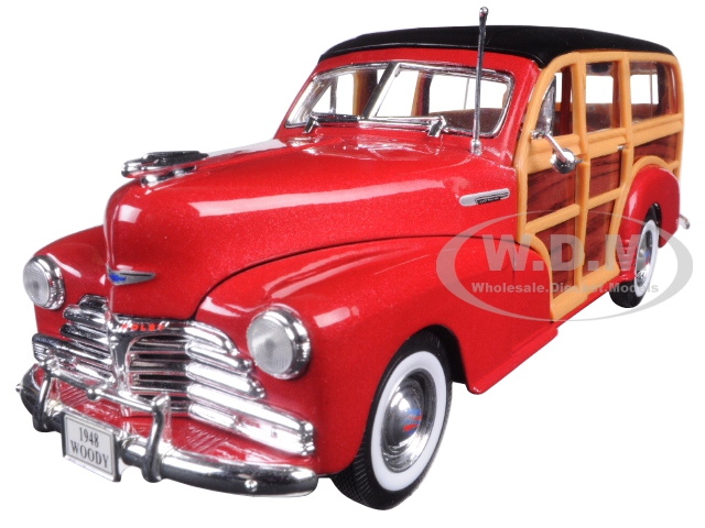 1948 Chevrolet Woody Wagon Fleetmaster Red 1/24 Diecast Model Car By Welly