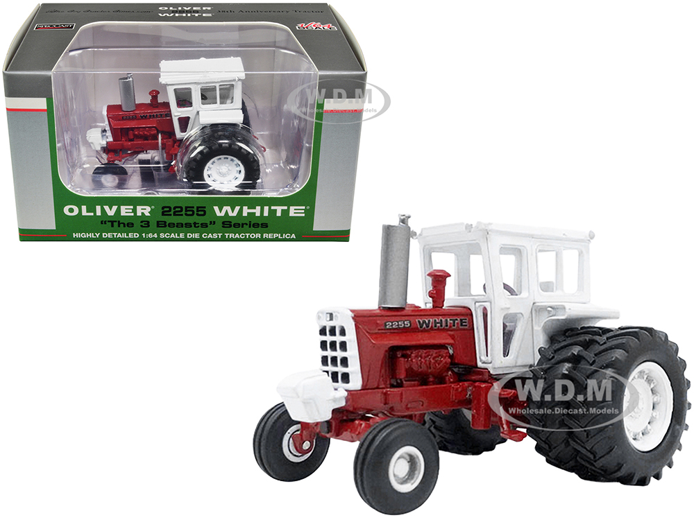 Oliver 2255 White Wide Front Tractor with Dual Wheels Red with White Canopy "The 3 Beasts" Series 1/64 Diecast Model by SpecCast