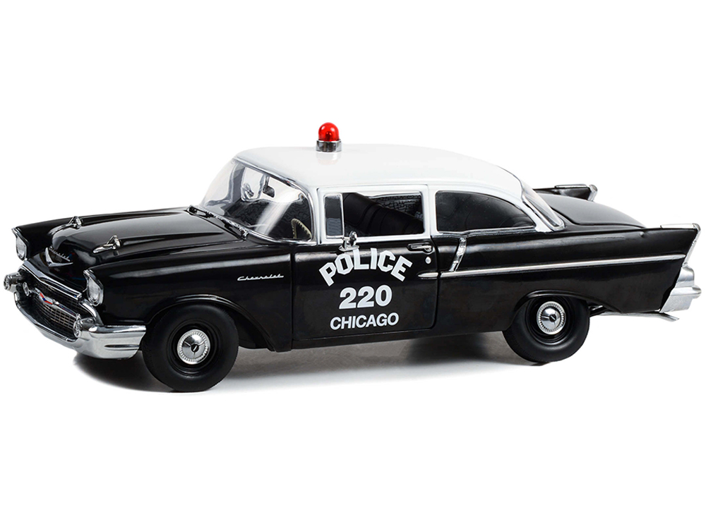 1957 Chevrolet 150 Sedan Chicago Police Department Black with White Top 1/18 Diecast Model Car by Highway 61