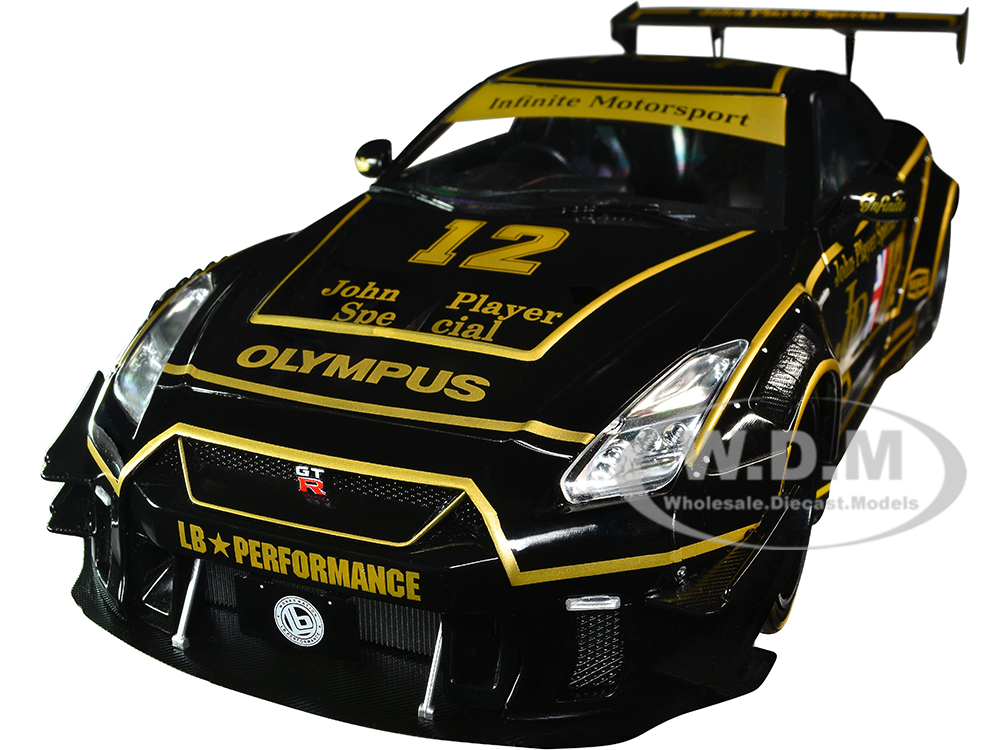 2022 Nissan GT-R (R35) RHD (Right Hand Drive) "Liberty Walk Type 2" Body Kit 12 Black "John Player Special" "Competition" Series 1/18 Diecast Model C