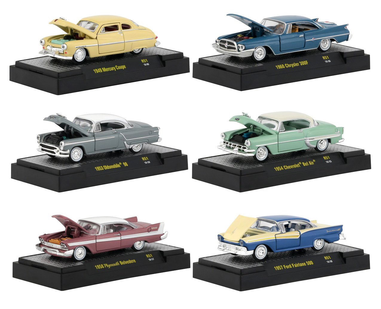 Auto Thentics 6 Cars Set Release 51 In Display Cases 1/64 Diecast Model Cars By M2 Machines