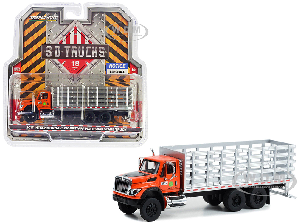 2017 International WorkStar Platform Stake Truck Orange 