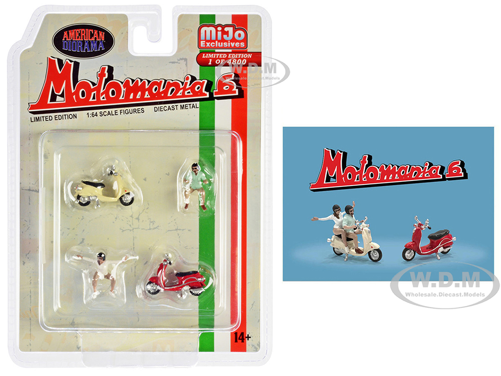 "Motomania 6" 4 piece Diecast Figure Set (2 Figures 2 Scooters) Limited Edition to 4800 pieces Worldwide 1/64 Scale Models by American Diorama