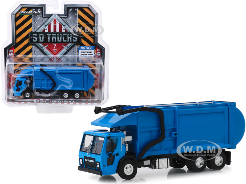 2019 Mack Lr Refuse And Recycle Garbage Truck Blue "s.d. Trucks" Series 7 1/64 Diecast Model By Greenlight