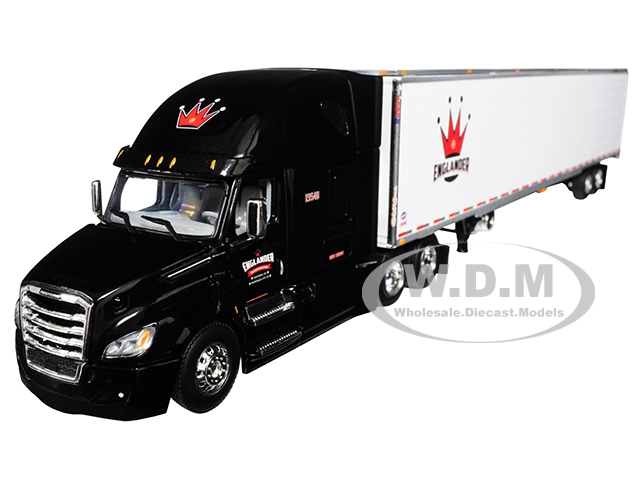Freightliner Cascadia High Roof Sleeper Cab With 53 Utility (reefer) Refrigerated Ribbed Sided Trailer "englander" Black And White 1/64 Diecast Model