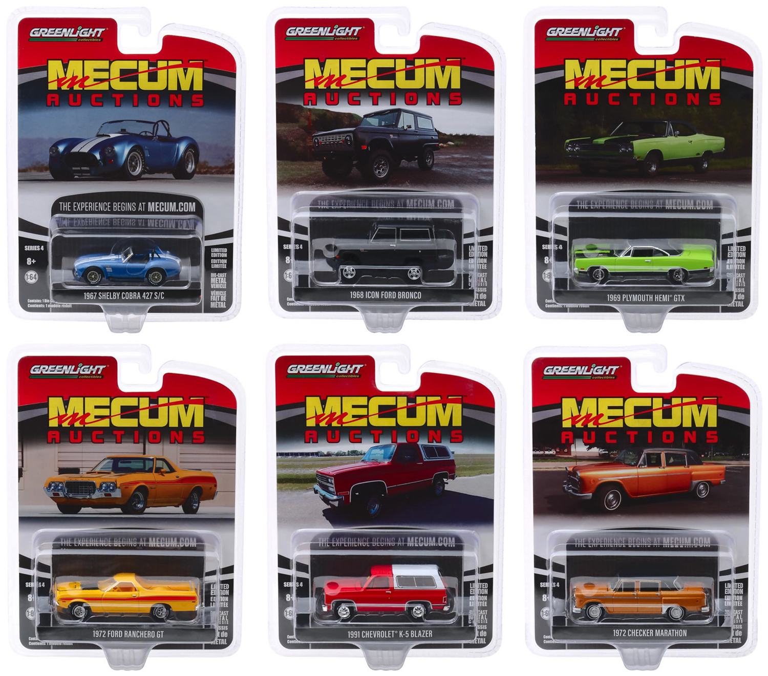 "Mecum Auctions Collector Cars" Series 4 Set of 6 pieces 1/64 Diecast Model Cars by Greenlight