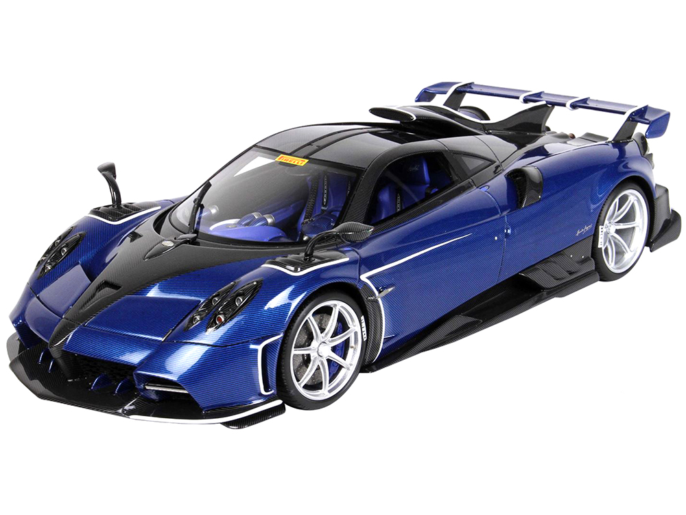 2020 Pagani Imola Carbon Fiber Blue with Carbon Black Top with DISPLAY CASE Limited Edition to 200 pieces Worldwide 1/18 Model Car by BBR