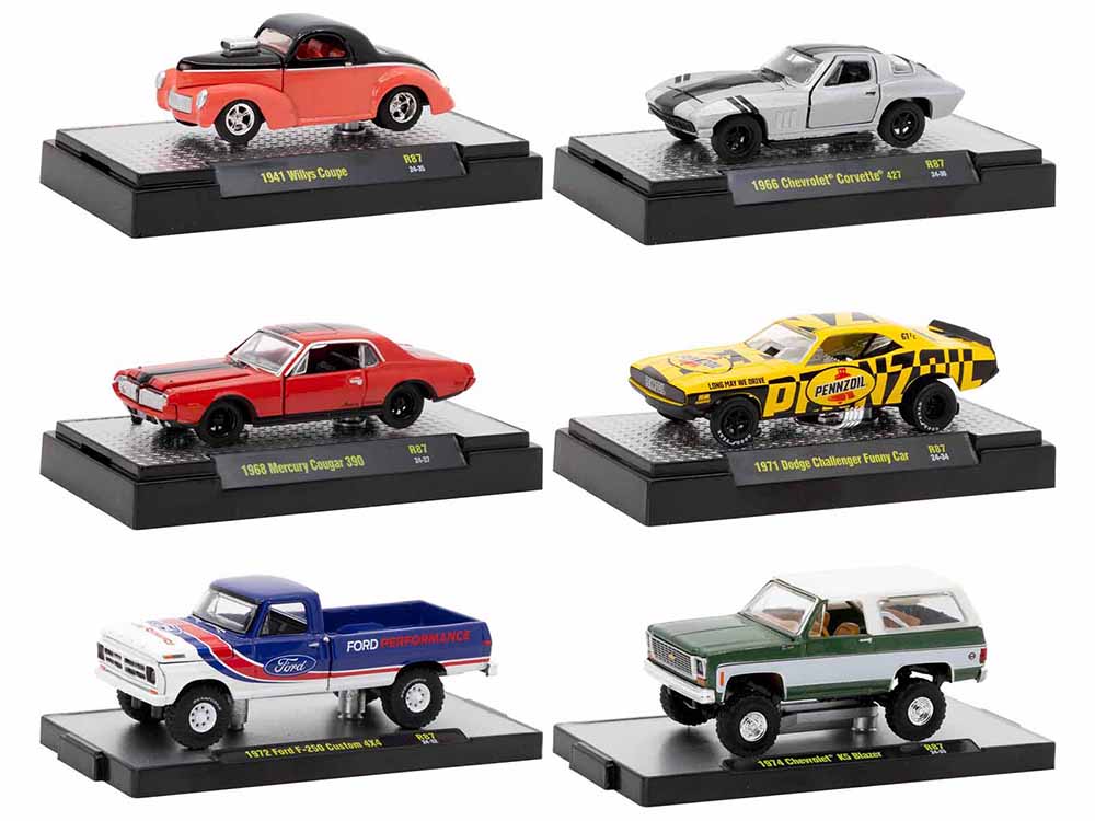 Auto-Thentics 6 piece Set Release 87 IN DISPLAY CASES Limited Edition 1/64 Diecast Model Cars by M2 Machines