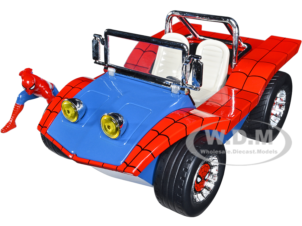 Dune Buggy Red and Blue with Graphics and Spider-Man Diecast Figure "Marvel Spider-Man" 1/24 Diecast Model Car by Jada