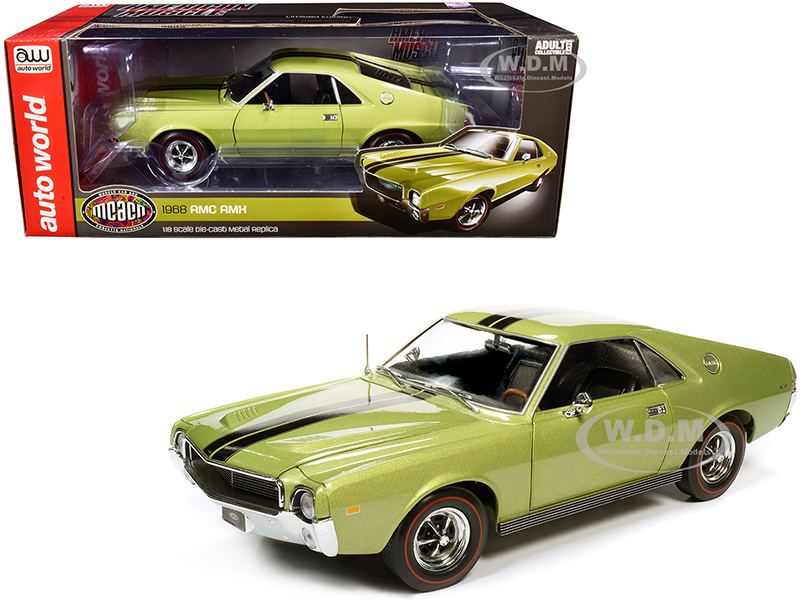 Image of 1968 AMC AMX Hardtop Light Green Metallic with Black Stripes "Muscle Car &amp; Corvette Nationals" (MCACN) 1/18 Diecast Model Car by Autoworld