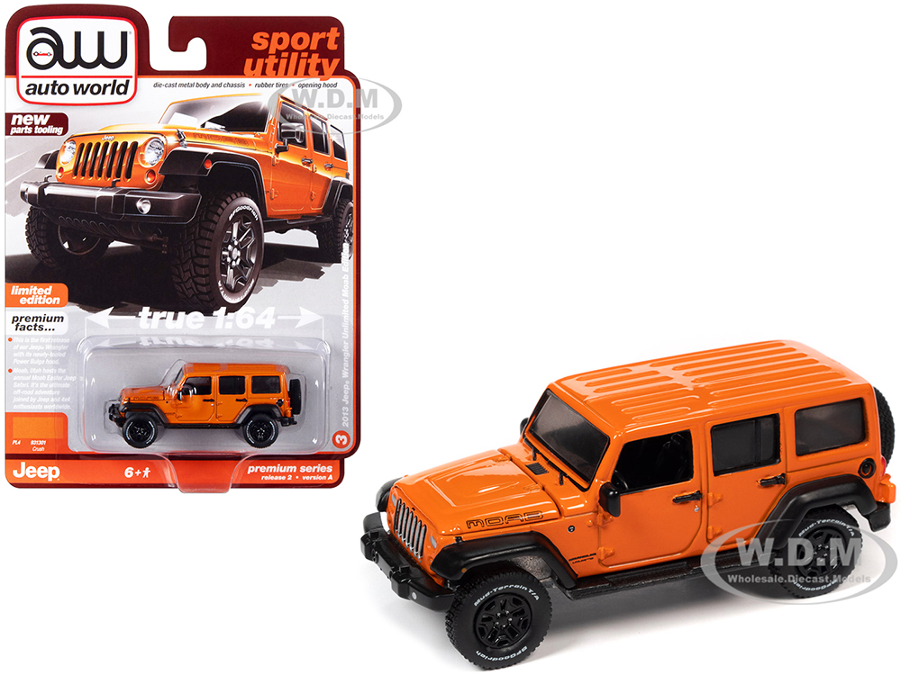 2013 Jeep Wrangler Unlimited Moab Edition Crush Orange Sport Utility Limited Edition 1/64 Diecast Model Car by Auto World