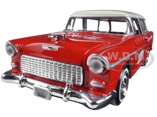 Image of 1955 Chevrolet Nomad Coca Cola with 2 bottle cases and metal handcart 1/24 Diecast Model Car by Motorcity Classics