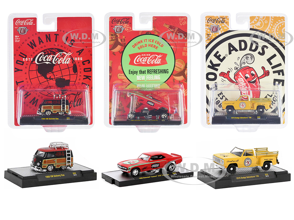 Coca-Cola Set Of 3 Pieces Release 34 Limited Edition To 10000 Pieces Worldwide 1/64 Diecast Model Cars By M2 Machines