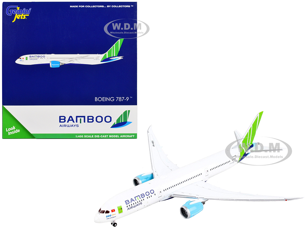 Boeing 787-9 Commercial Aircraft Bamboo Airways White With Green Tail 1/400 Diecast Model Airplane By GeminiJets