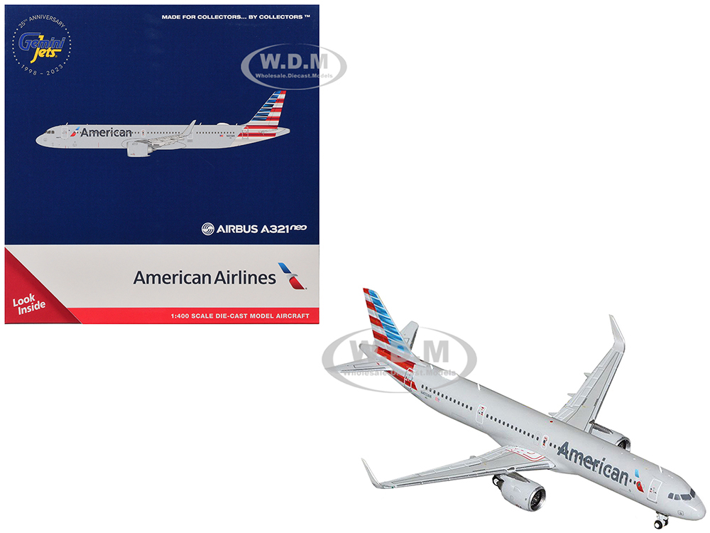 Airbus A321neo Commercial Aircraft American Airlines (N413AN) Gray with Striped Tail 1/400 Diecast Model Airplane by GeminiJets