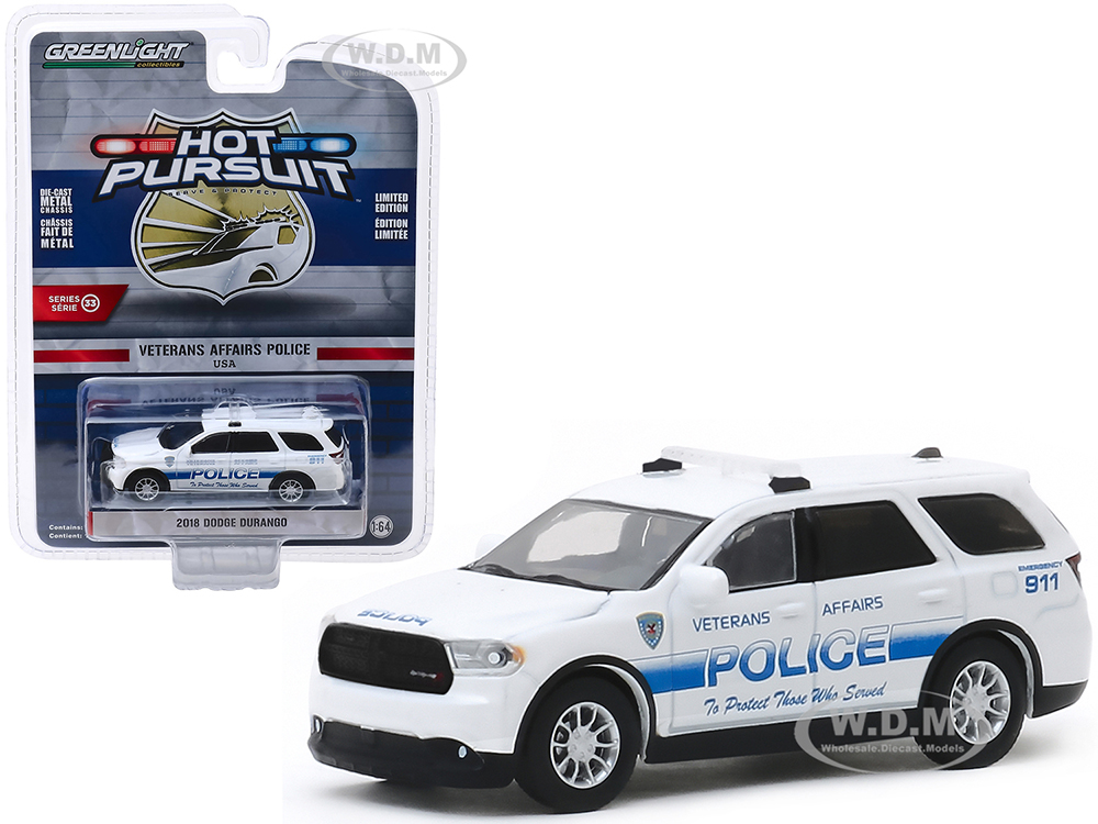 2018 Dodge Durango "veterans Affairs Police" White "hot Pursuit" Series 33 1/64 Diecast Model Car By Greenlight
