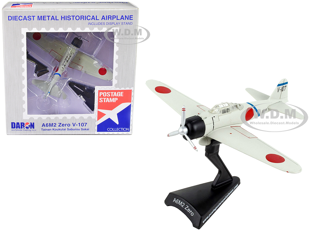 Mitsubishi A6M2 Zero Fighter Aircraft V-107 "Tainan Koukutai - Saburou Sakai" Imperial Japanese Navy 1/97 Diecast Model Airplane by Postage Stamp