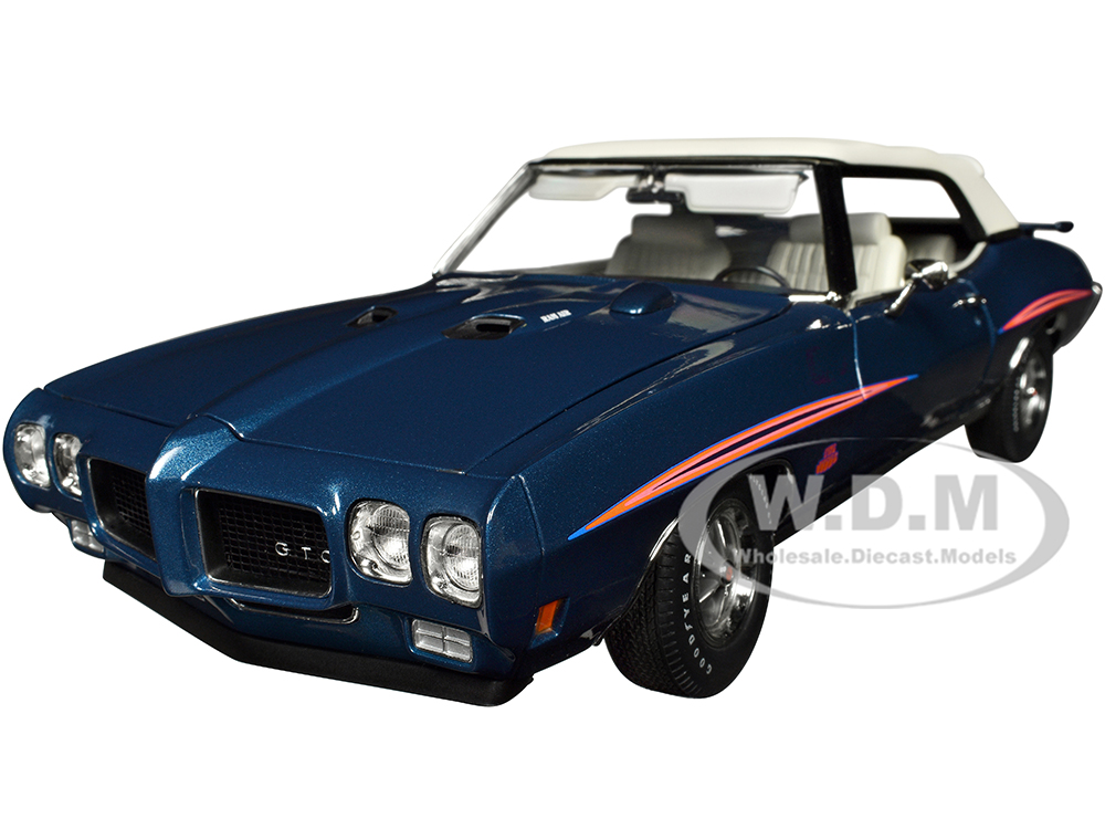 1970 Pontiac GTO Judge Convertible Atoll Blue Metallic with Graphics and White Interior Limited Edition to 432 pieces Worldwide 1/18 Diecast Model Car by ACME